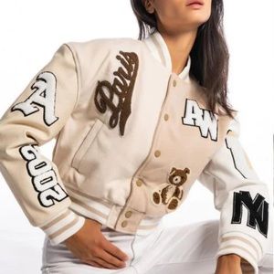 AZALEA WANG BEIGE RUELA VARSITY JACKET